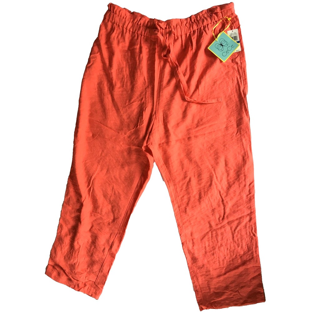 CeCe Pants Womens XL Orange Nylon Blend Pull On Elastic Waist Drawstring NWT
